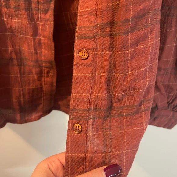 Max Studio Rust Plaid Ruffle Yoke Button-Up Blouse - Picture 9 of 16
